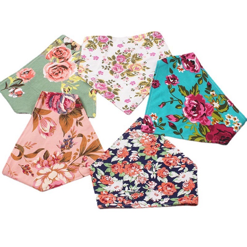 Yếm Ăn Cotton Mềm Mại Hình Tam Giác In Họa Tiết Hoa Dành Cho Bé