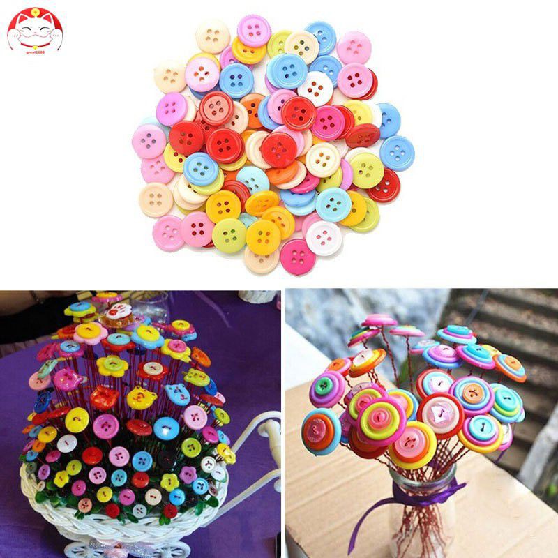 100 cúc áo nhựa tròn nhiều màu sắc trang trí thủ công
