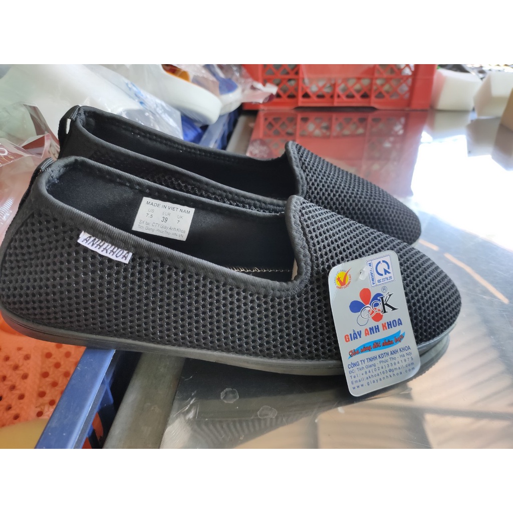 Giày lười nữ vintage, giày slip on nữ chất liệu vải dệt Knit thoáng mùi ANH KHOA 695