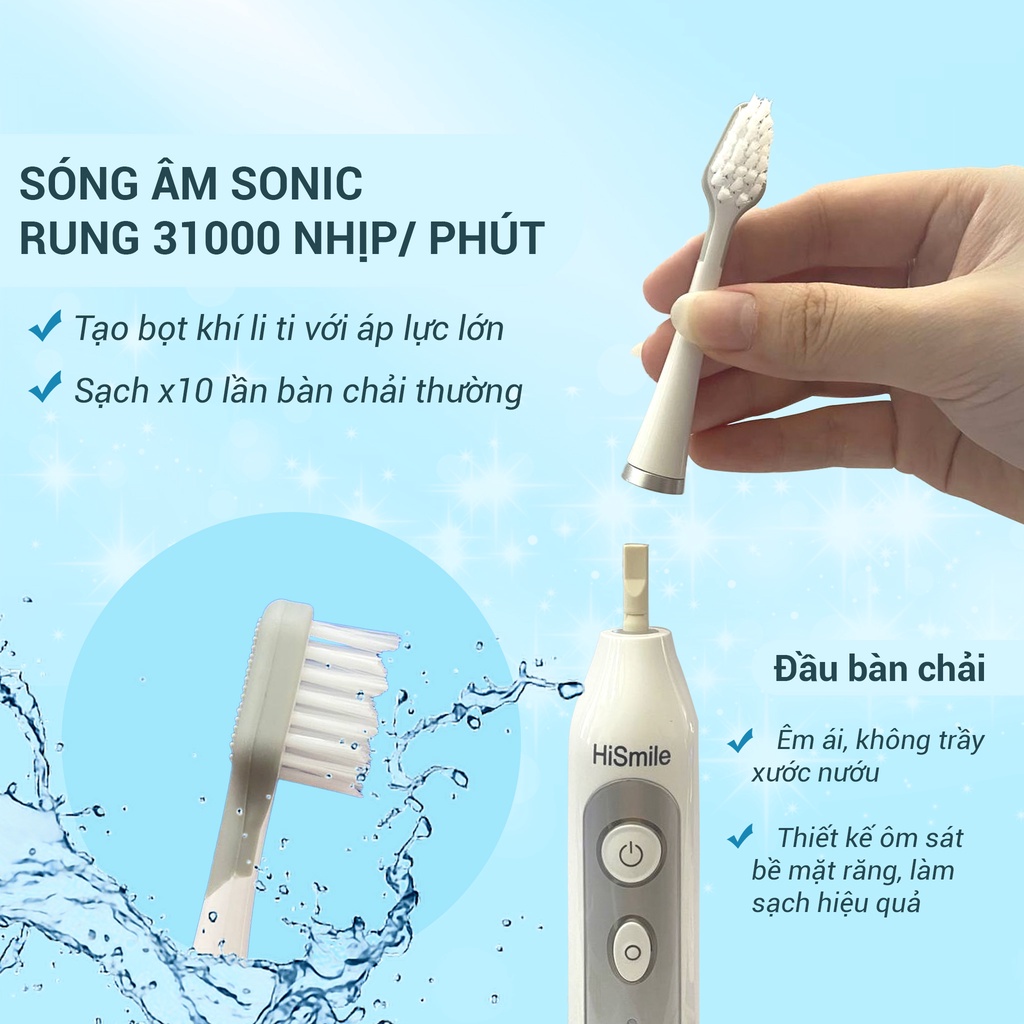 Bàn chải điện Hismile A600, UV kháng khuẩn, công nghệ sóng âm, bảo hành 1 đổi 1 1 năm