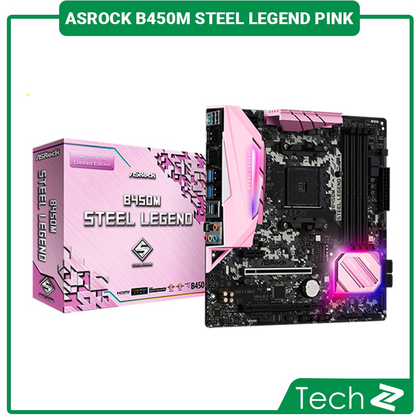 Mainboard ASROCK B450M STEEL LEGEND (Pink Edition)  (AMD B450, Socket AM4, ATX, 4 khe RAM DDR4) | BigBuy360 - bigbuy360.vn
