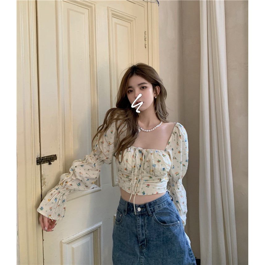 【Cocory.vn】Áo Ngắn Với Tay Dài Hoạ Tiết Hoa Phong Cách Hàn Quốc dễ thương cho nữ | BigBuy360 - bigbuy360.vn