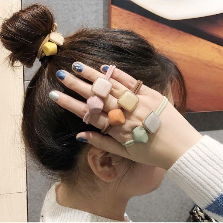 Dây buộc tóc đính pha lê hình vuông phiên bản Hàn cổ điển cho nữ C41