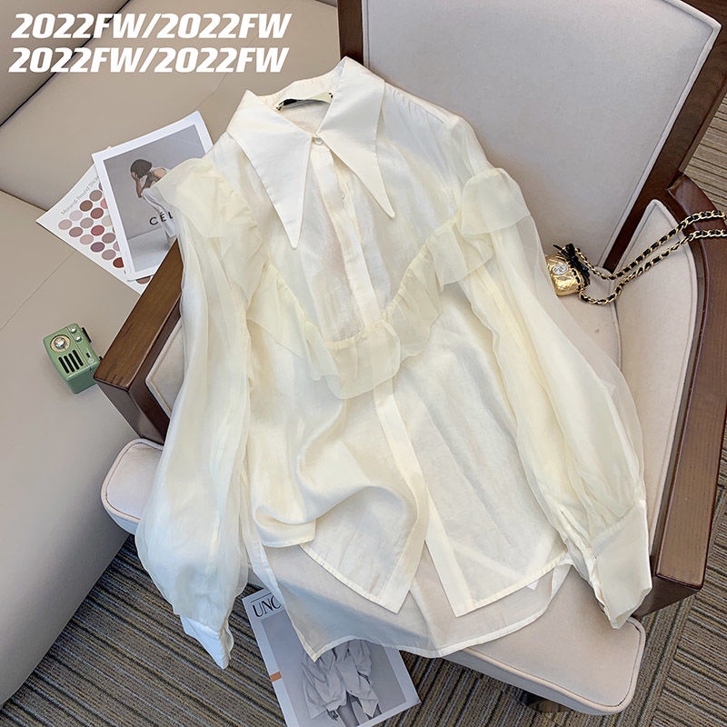 Áo Sơ Mi Tay Dài Viền Lá Sen Thiết Kế Mới Thời Trang Mùa Xuân Dành Cho Nữ