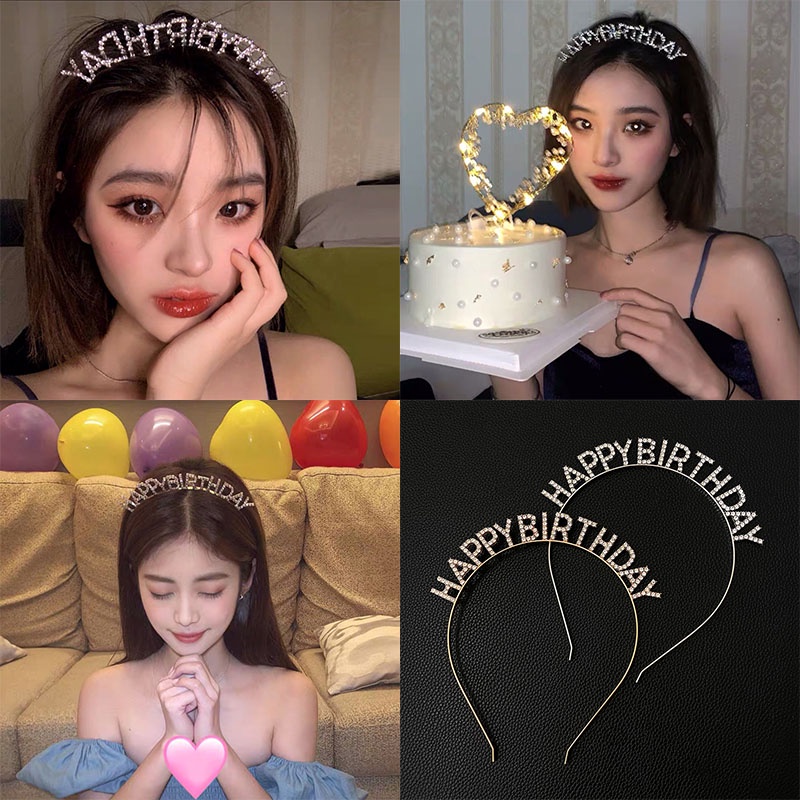 Băng đô Cài Tóc Hình Chữ Happy Birthday đính đá Long Lanh Cho Nữ