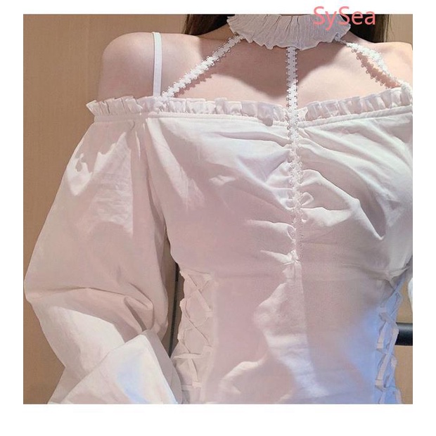 Đầm trễ vai màu trắng phong cách retro Pháp cho nữ tùy chọn kích thước