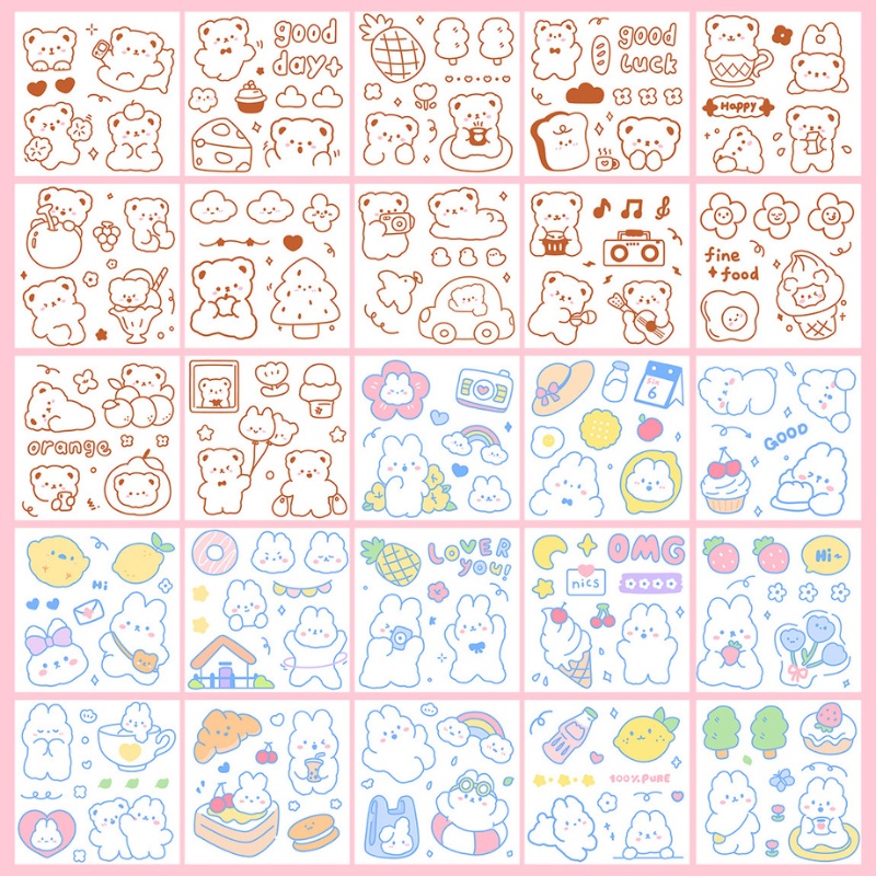 Set 25 Tấm Sticker Gấu Hoạt Hình Dễ Thương Dán Trang Trí máy in nhiệt, sổ tay DIY