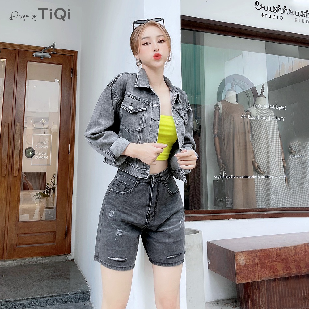 Quần jean ngố nữ màu xám đen lưng cao TiQi Jeans N199