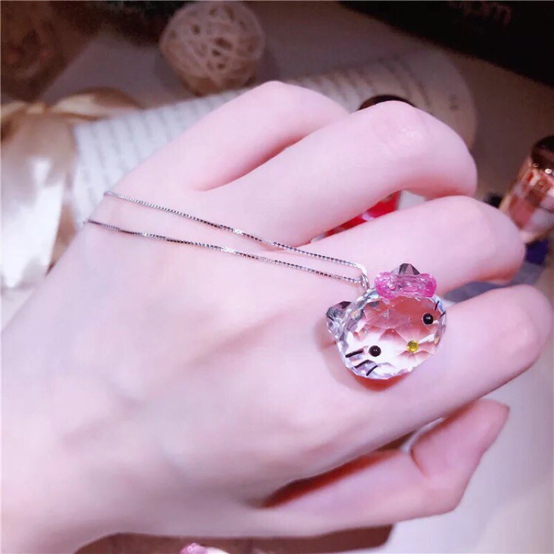 Dây Chuyền Bạc 925 Mặt Hello Kitty Đính Đá Pha Lê