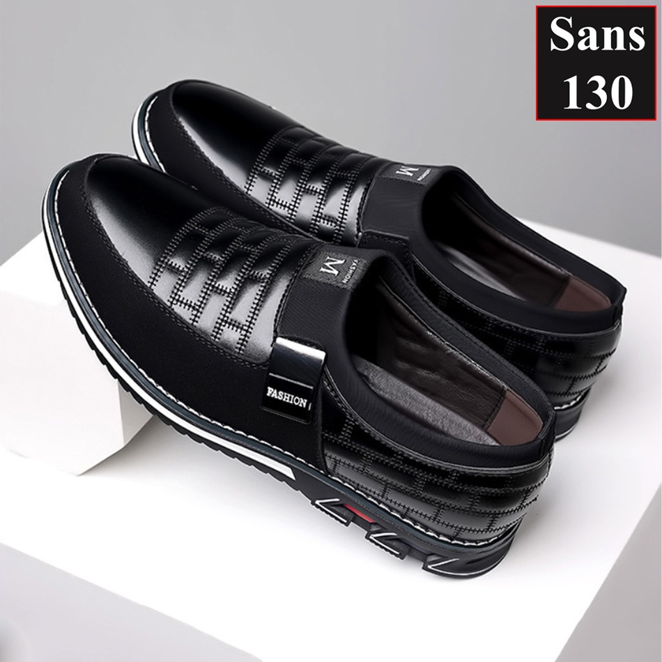 Giày da nam bigsize 52 51 50 49 48 47 46 45 44 43 Sans130 giầy lười không dây đen big size cỡ to lớn đẹp trẻ trung
