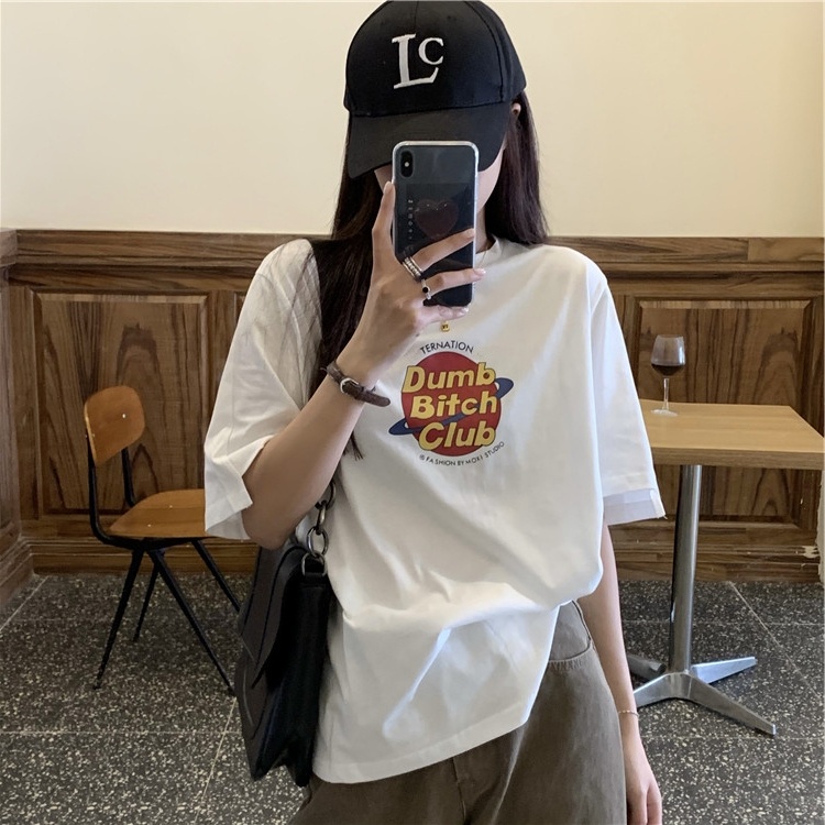 Áo thun tay ngắn cổ tròn in họa tiết phong cách retro thời trang mùa hè cho nữ