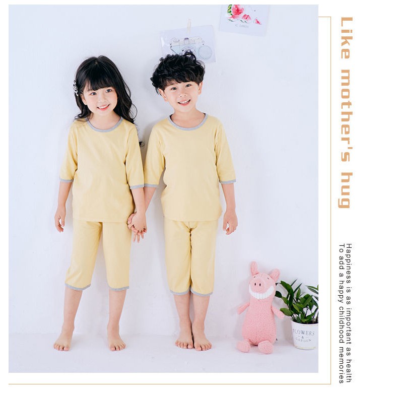 Bộ Đồ Ngủ Tay Dài 3 / 4 Vải Cotton 100-160cm Màu Sắc Đáng Yêu Cho Bé