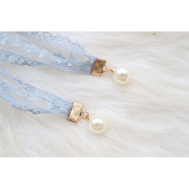 Choker ren màu xanh đính hạt - vòng cổ ren đính hạt