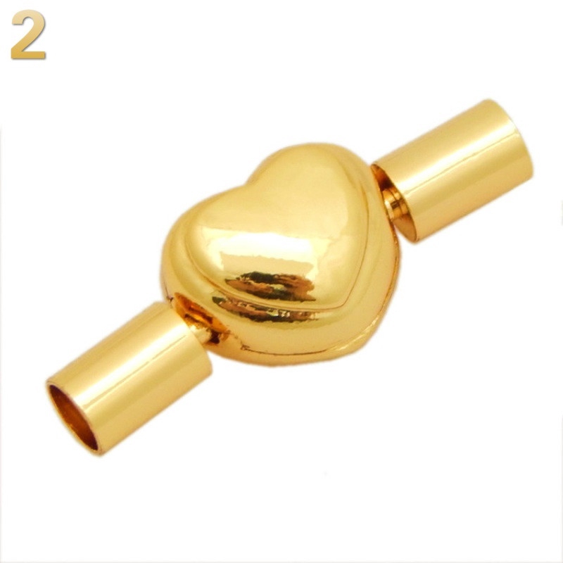 Dây da có gắn khóa thép không gỉ hình tròn/trái tim màu vàng sáng tạo