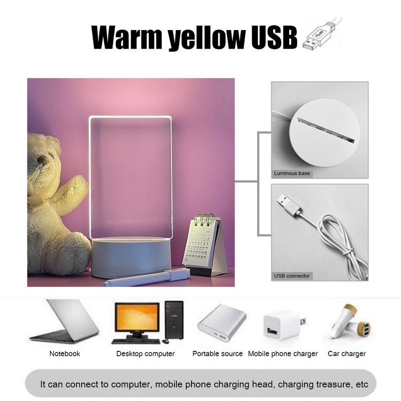 Bảng Ghi Chú Bằng Acrylic Trong Suốt Có Đèn LED Kết Nối USB Độc Đáo DIY