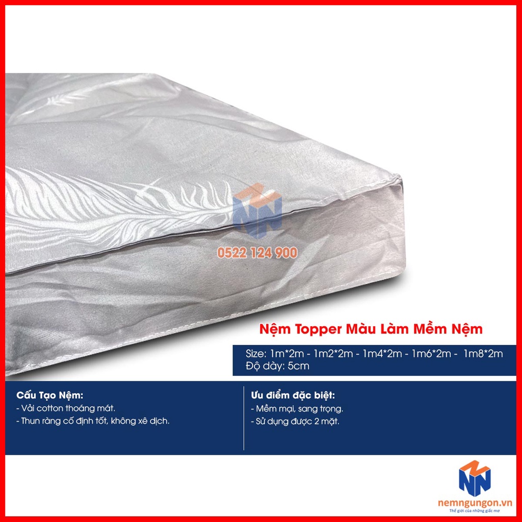 Nệm topper, tấm topper nệm, làm mềm nệm cao cấp - Dày 5cm [Full size] - Giao màu ngẫu nhiên