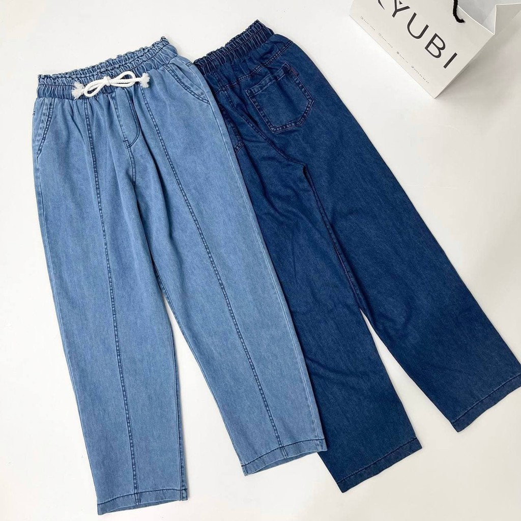 Quần jean baggy nữ Ulzzang lưng chun dây rút phom thoải mái [Có Bigsize] - Baggy Jean Kyubi JR29