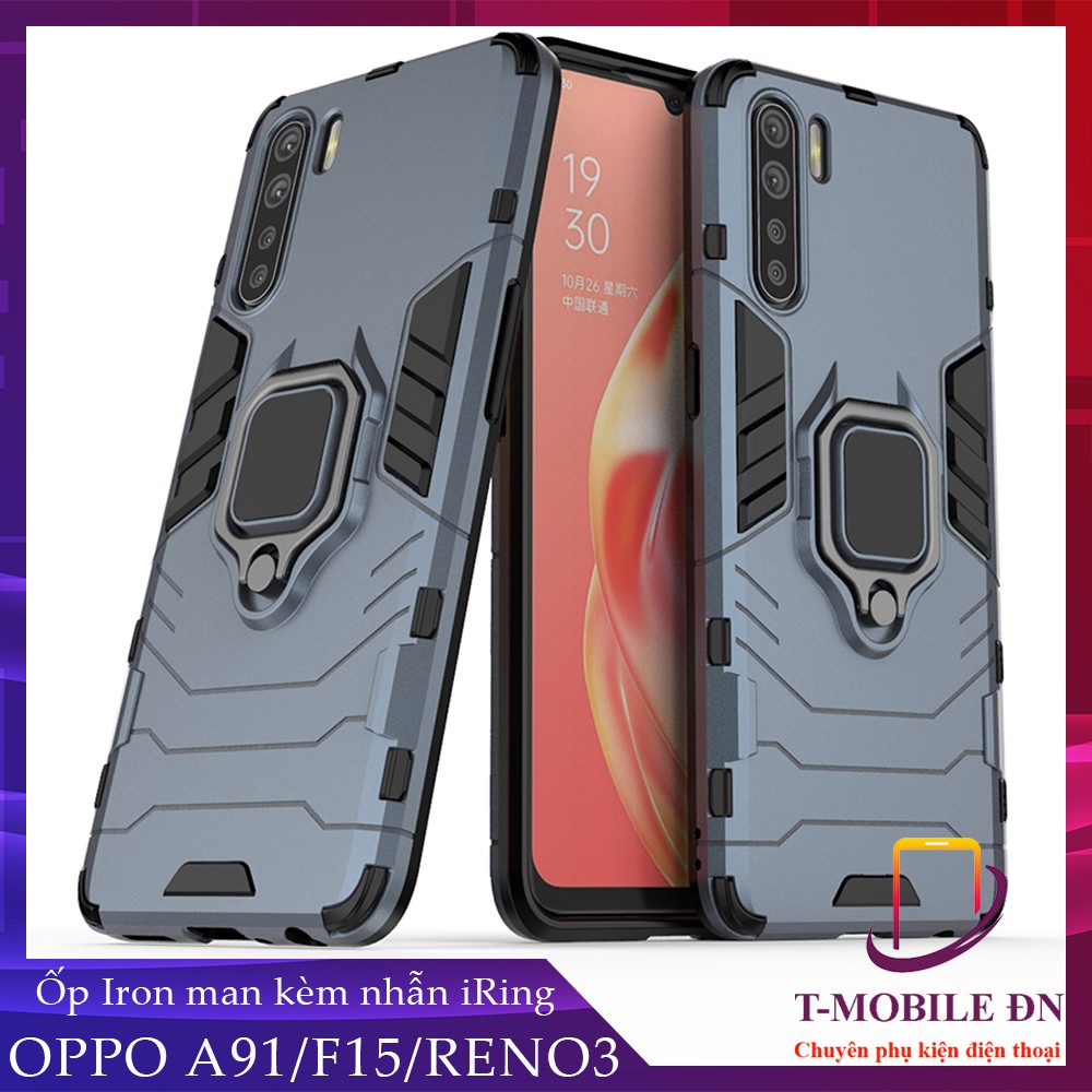 Ốp lưng Oppo A91 F15 Reno 3, Ốp chống sốc Iron Man có giá đỡ nhẫn iring cho Oppo A91 F15 Reno3