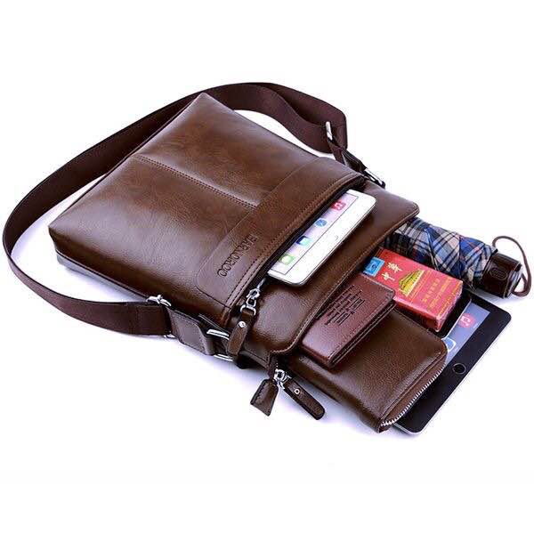 Túi đeo chéo nam BARNOROO 29x24x5cm tặng ví dài (Nâu đậm - Nâu sáng - Đen) | BigBuy360 - bigbuy360.vn