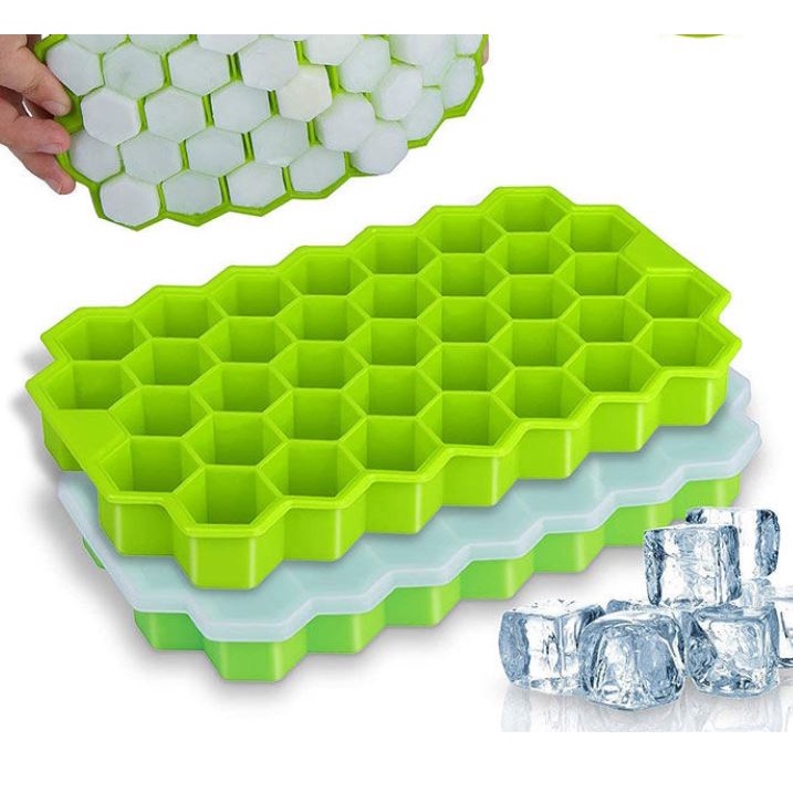 Khay làm đá viên [37 viên] hình tổ ong Bằng Silicone Cấp Thực Phẩm Có Thể Tháo Rời Kèm Nắp Đậy Cho Nhà Bếp