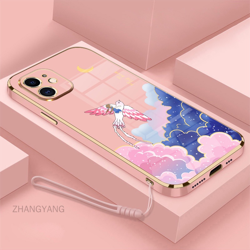 Ốp Điện Thoại Viền Mềm Mạ Điện Họa Tiết Hoạt Hình Kèm Dây Đeo Cho iPhone 12 iPhone 12 pro iPhone 12 pro max