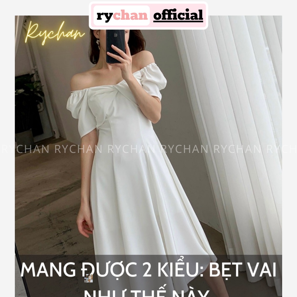 Đầm Trắng Xoè Midi Dáng Dài Chéo Ngực Mang Được 2 Kiểu, Đầm Trắng Đi Tiệc, Đầm Đi Tiệc Đám Cưới - DX0142