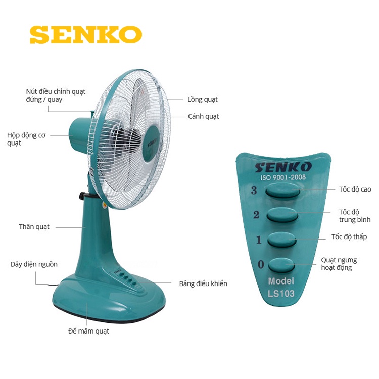 Quạt Lửng Ống Sắt Senko LS1630 - Giao Màu Ngẫu Nhiên - Hàng Chính Hãng