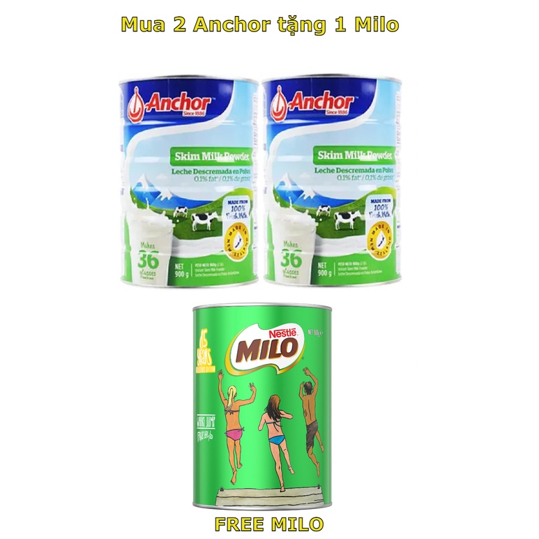 2 hộp Sữa Bột Anchor Skim (Tách Béo 900g) tặng 1 Milo (free)
