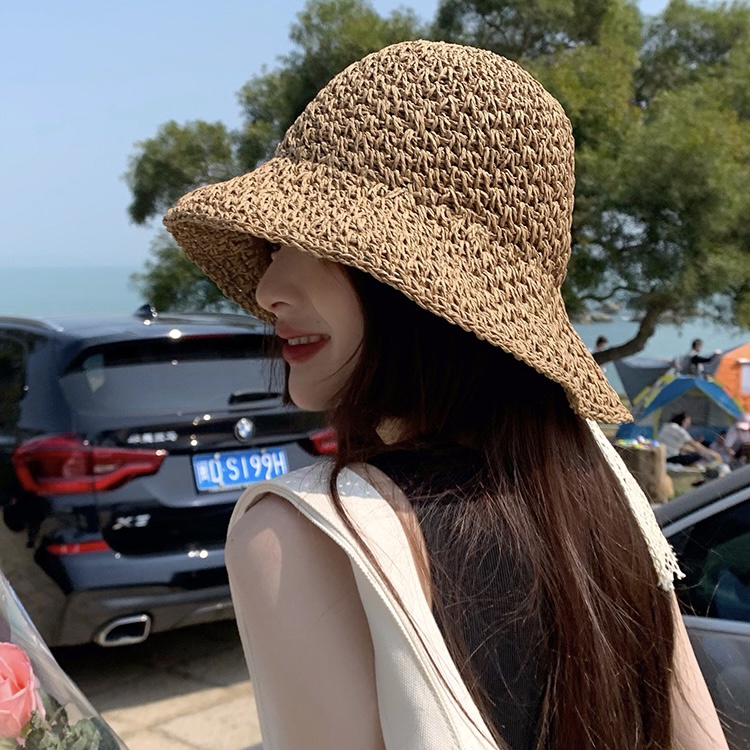 Mũ cói MG STUDIO thắt nơ ren xinh xắn đáng yêu cho nữ