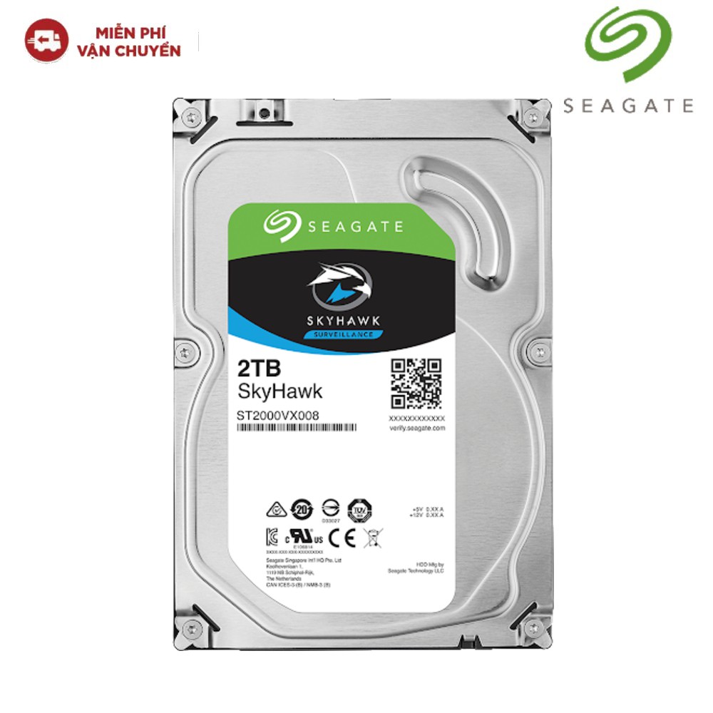 Ổ Cứng HDD Video Seagate SkyHawk 2TB/64MB/3.5 - ST2000VX008 - Hàng chính hãng new 100%