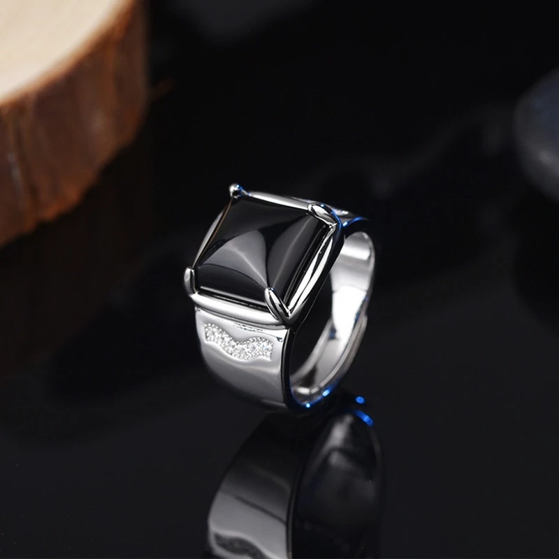 Nhẫn Hở Đính Đá Zircon Màu Đen Thiết Kế Hở Đơn Giản Thời Trang Cho Nam Và Nữ