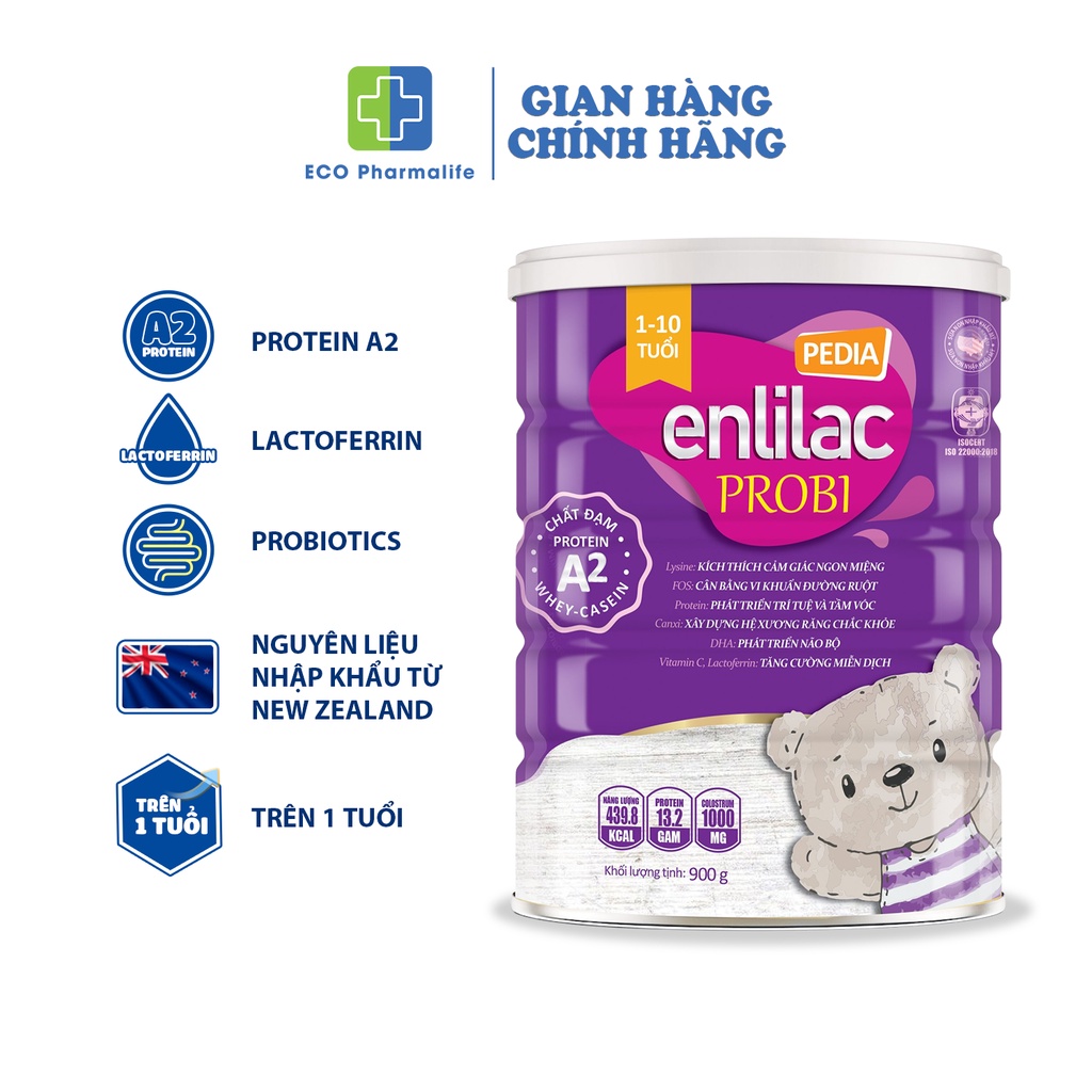 Sữa Enlilac Probi Protein A2 Pedia- Lon 900g- Sữa phát triển trí não và chiều cao cho bé