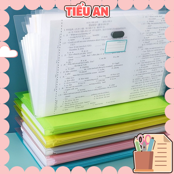 [8 ngăn] Bìa Hồ Sơ A4 Trong Suốt Màu Pastel Dạng Dây Gài Cao Cấp - Chứa hơn 200 tờ