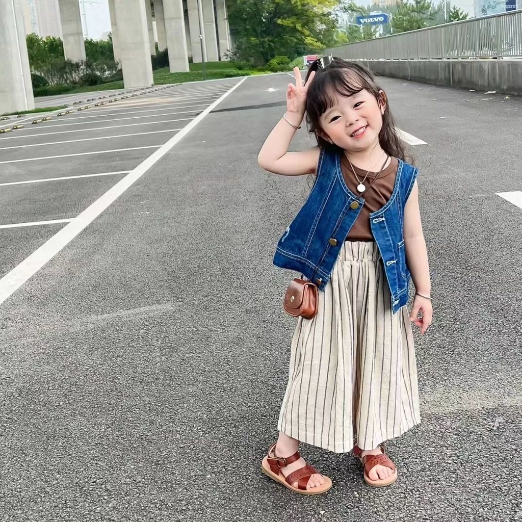 [Babycat] Hàng Có Sẵn Áo Khoác Denim Không Tay Phong Cách Hàn Quốc Nhật Bản Độc Đáo Thời Trang Dễ Phối Đồ Cho Bé Trai Và Bé Gái