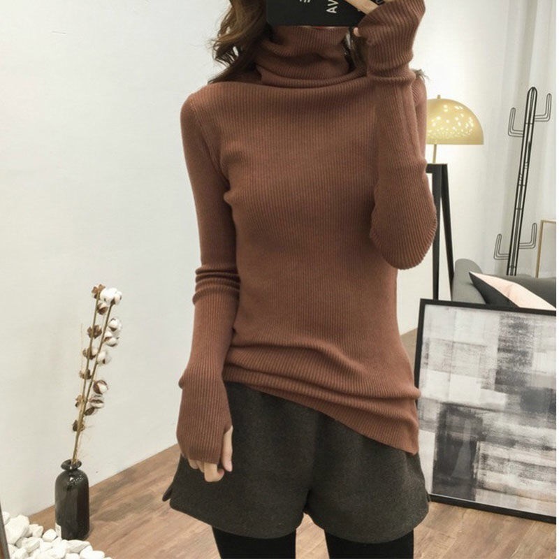 Áo sweater dệt kim cổ lọ tay dài kiểu dáng trẻ trung thời trang