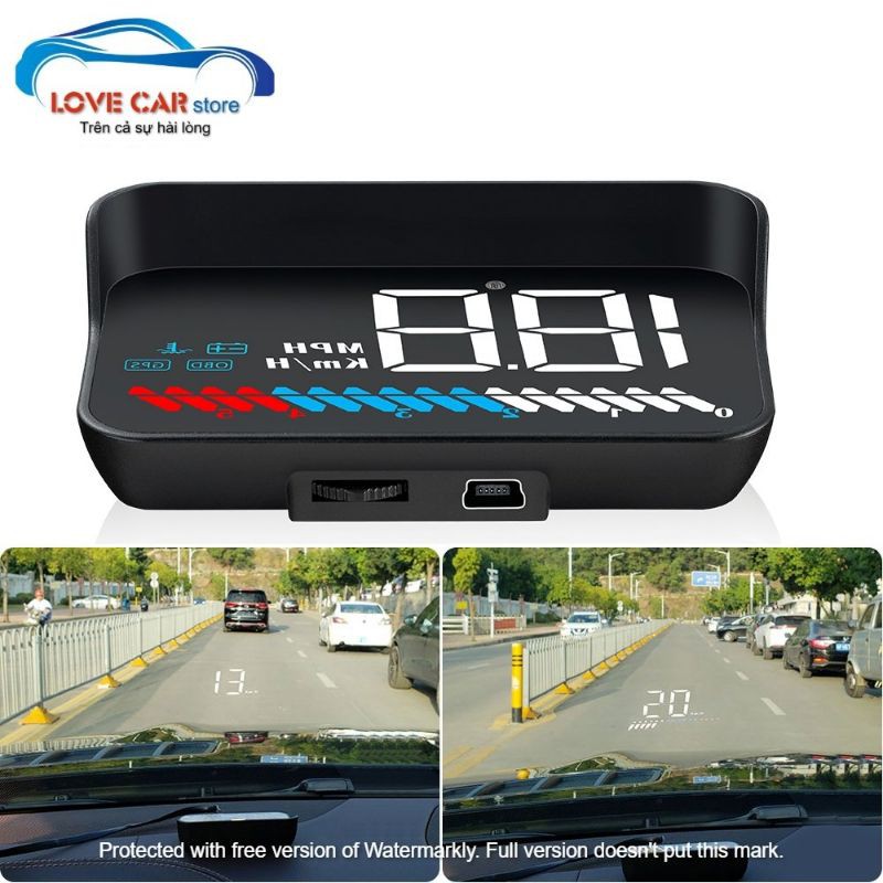 HUD M7 hiển thị tốc độ ô tô xe hơi và cảnh báo tốc độ màn hình hắt kính kết nối OBD2 + USB GPS
