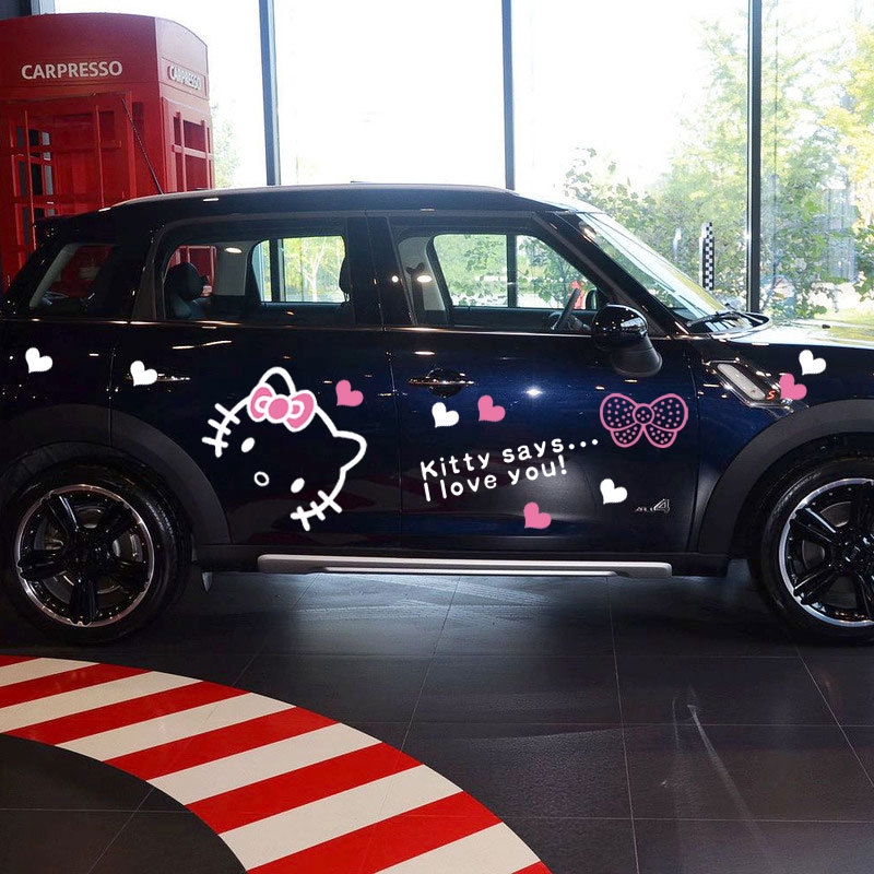 Miếng Dán Trang Trí Nắp Capo Xe Hơi Hai Mặt Phản Quang Hình Hello Kitty