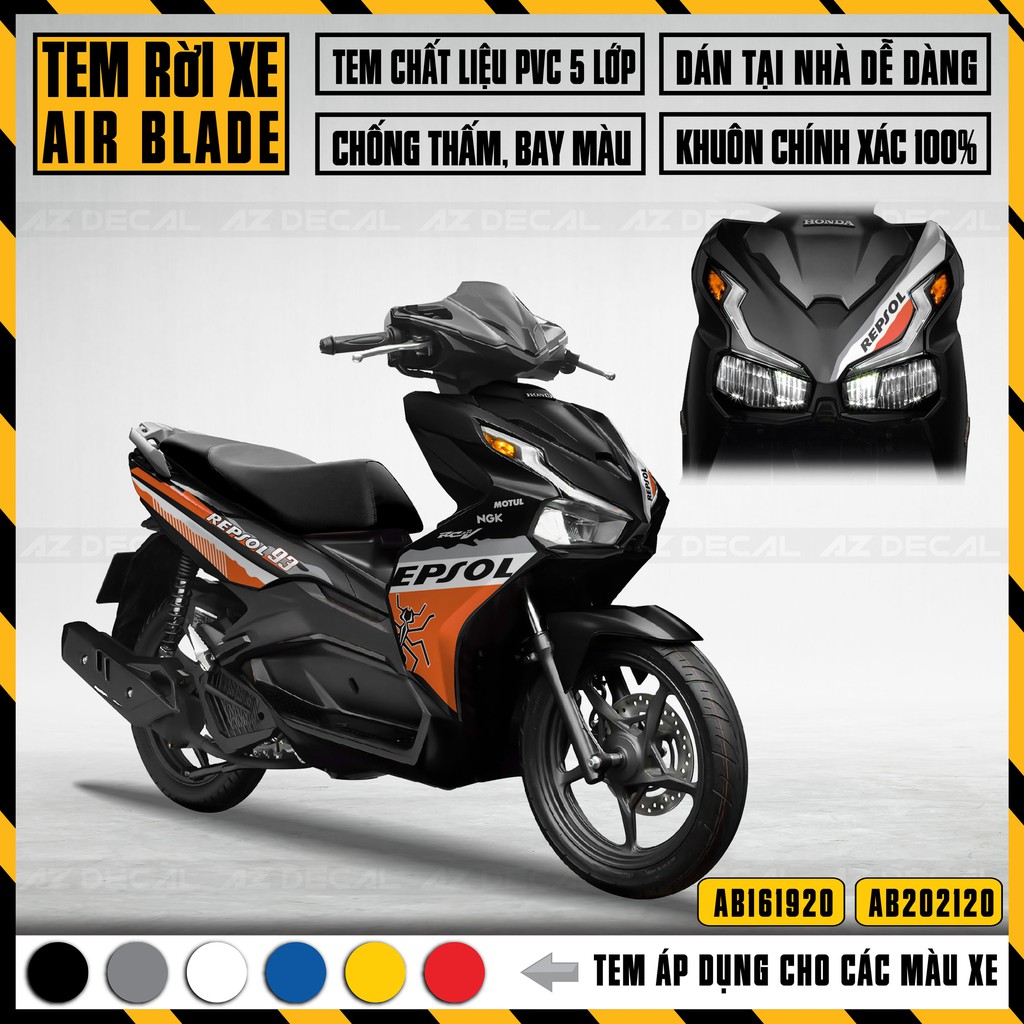 Tem Rời Xe Air Blade Chủ Đề Repsol | AB20 | Decal Chế Chất Liệu PVC Cao Cấp In Hình Rõ Nét Chống Nước, Chống Bay Màu