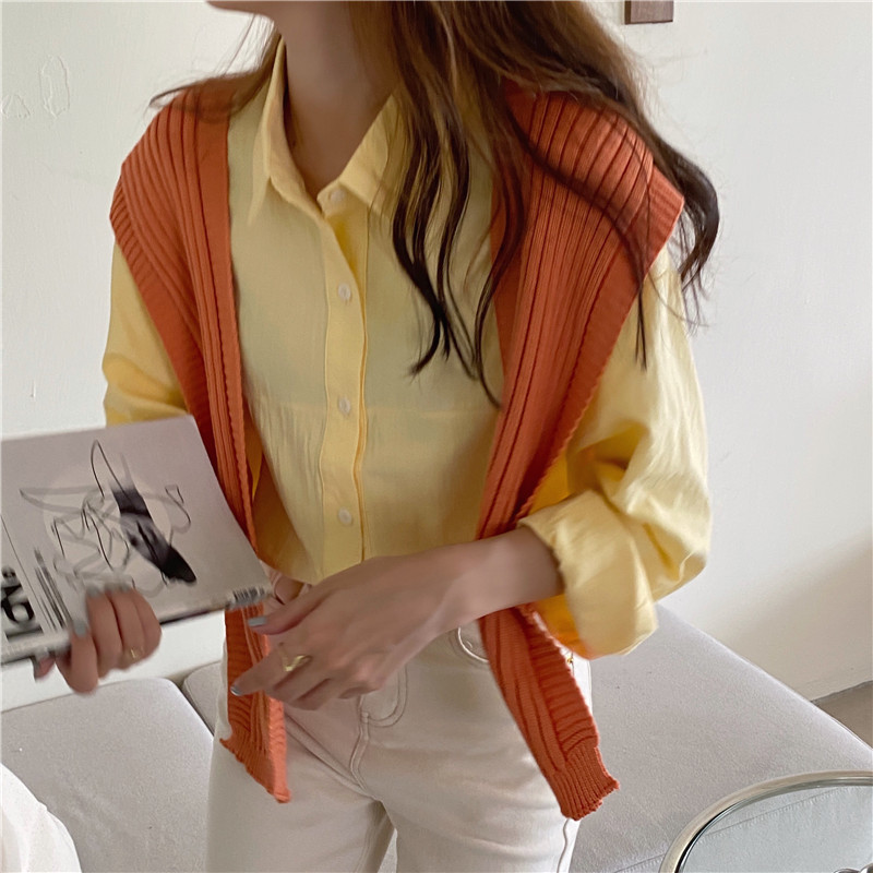 Bộ Áo Sơ Mi Dài Tay Dáng Rộng + Khăn Choàng Kẻ Sọc 37643