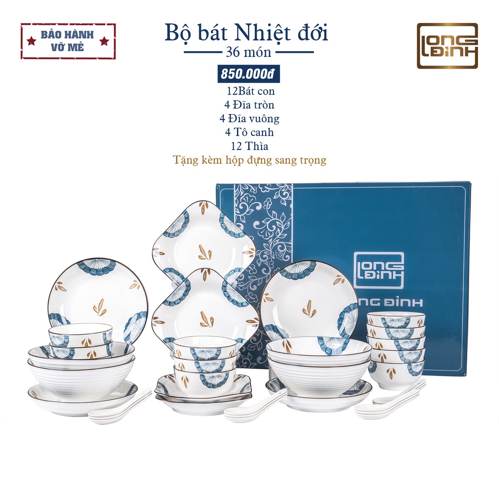 [Mã LIFEHL30K giảm 15% đơn 150K] Bộ chén dĩa Nhiệt Đới trang nhã, Bộ bát đĩa ceramic cao cấp Long Đỉnh