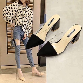 D 1 - Giày nữ, sục nữ cao gót mũi nhọn phố mika cao 5cm
