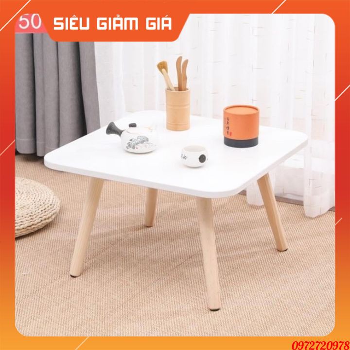 Bàn Trà chân gỗ tròn -bàn trà kiểu nhật-bàn trà decor  bền bỉ chắc chắn kích thước vuông 60*60cm