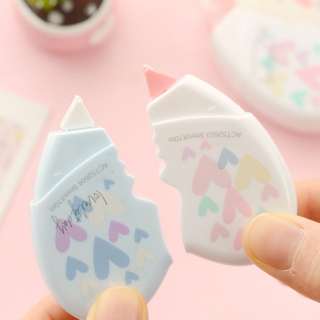 2 Pcs/pair 10m Love Heart Correction Tape Plastic Stationery Corrector Students Gifts Office School Supplies