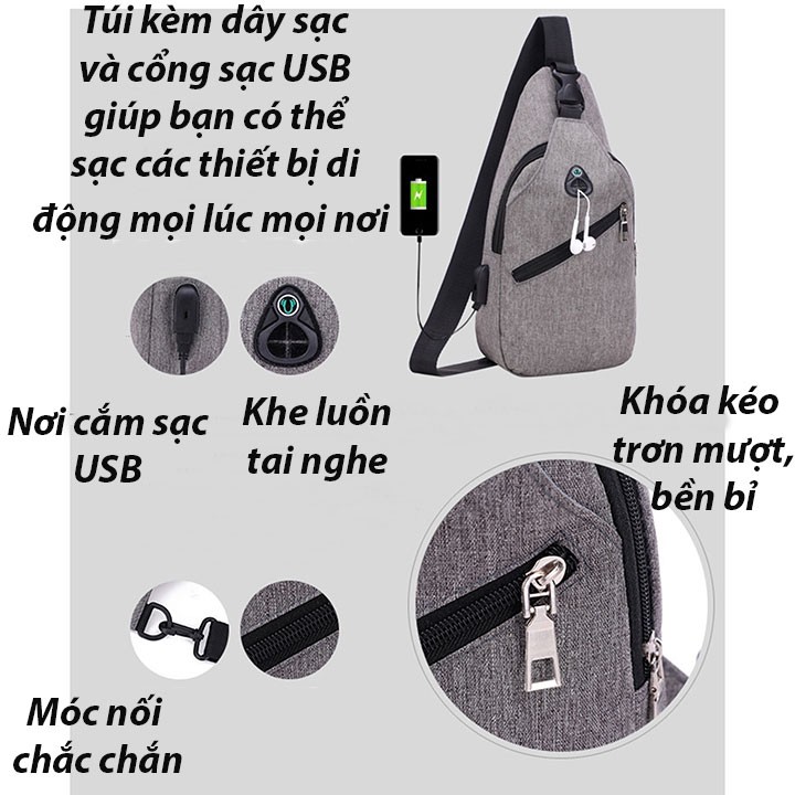 Túi Đéo Chéo Nam Thời Trang Cổng USB TC16