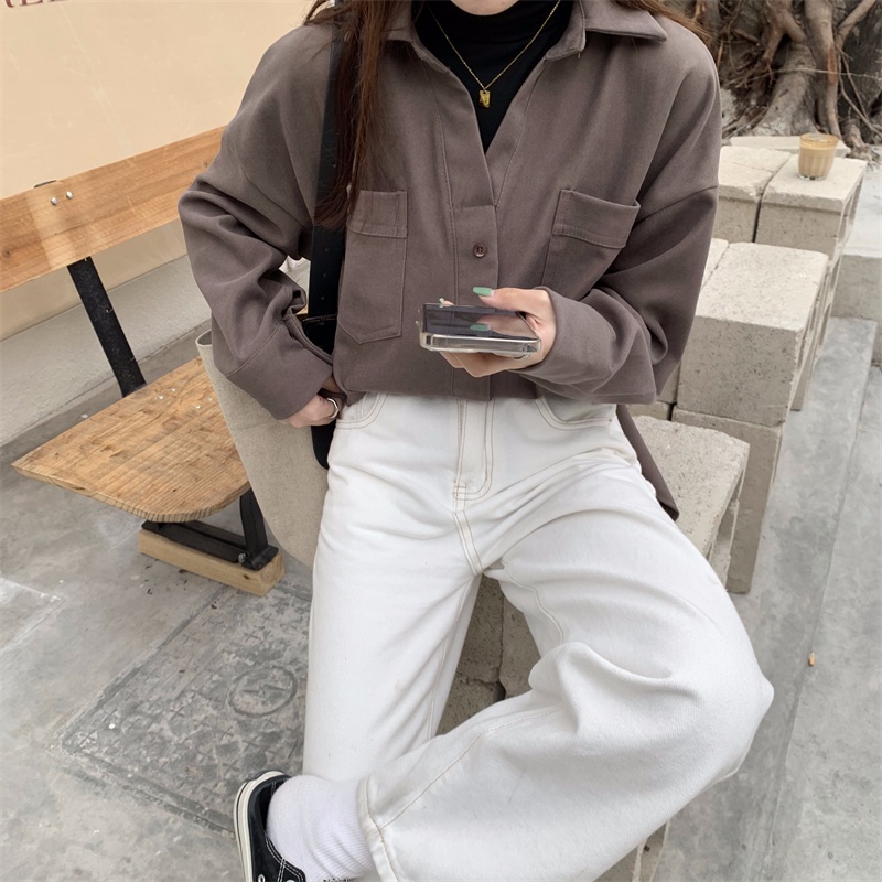 【ZHELIHANGFEI】Áo Sơ Mi Nữ Tay Dài Form Rộng Theo Phong Cách Retro Hợp Thời Trang