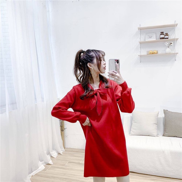 Váy suông cổ nơ xinh xắn | BigBuy360 - bigbuy360.vn