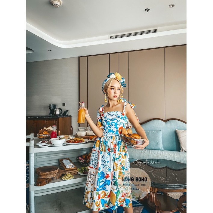 Váy hoạ tiết vintage phong cách tiểu thư | BigBuy360 - bigbuy360.vn