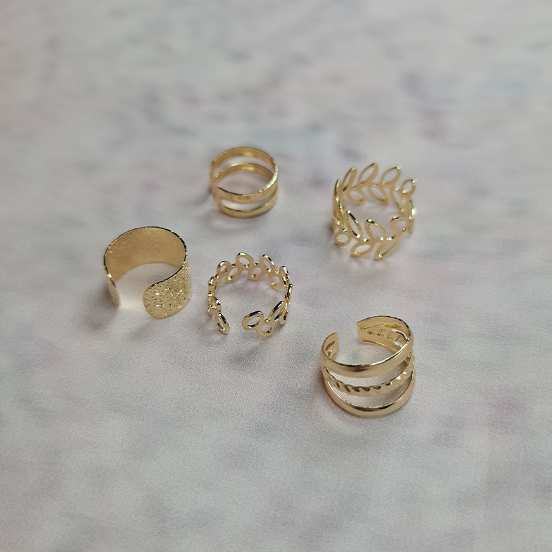 Set 5 Khuyên Vành Tai Hình Lá Cây Màu Vàng Kim Phong Cách Vintage Không Cần Khoan Lỗ Dành Cho Nam Và Nữ