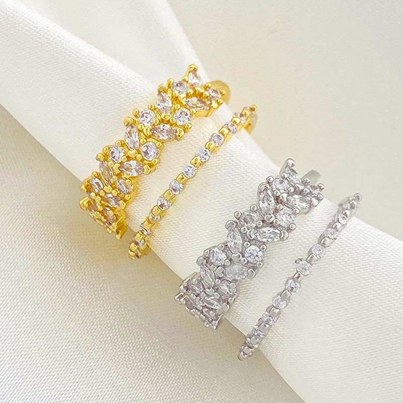 Nhẫn Hở Hai Lớp Mạ Vàng Đính Đá Zircon Sang Trọng Phong Cách Âu Mỹ Thời Trang