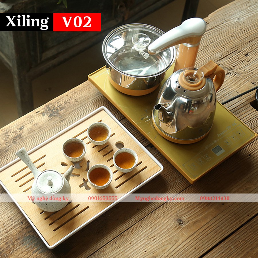 Bếp điện đun nước i-nox 304 Xiling V02 màu vàng, sử dụng cho bộ bàn trà điện đun nước pha trà hoàn toàn tự động cảm ện